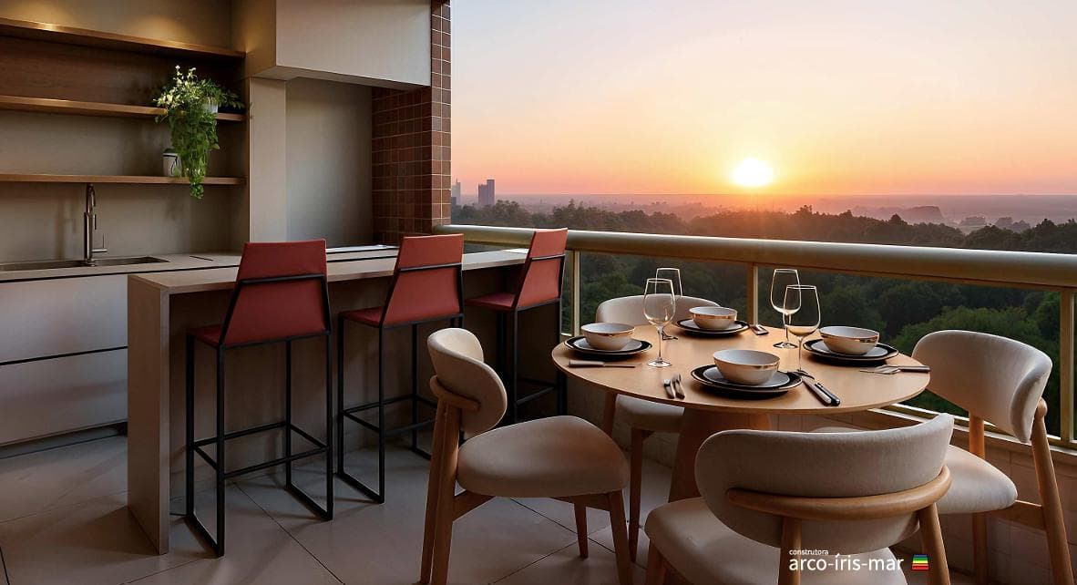 Varanda gourmet ao pôr do sol, Residencial Jequitibá